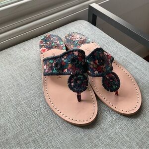 Jack Rogers Flat Sandal Floral Pattern Blue Womens 9.5